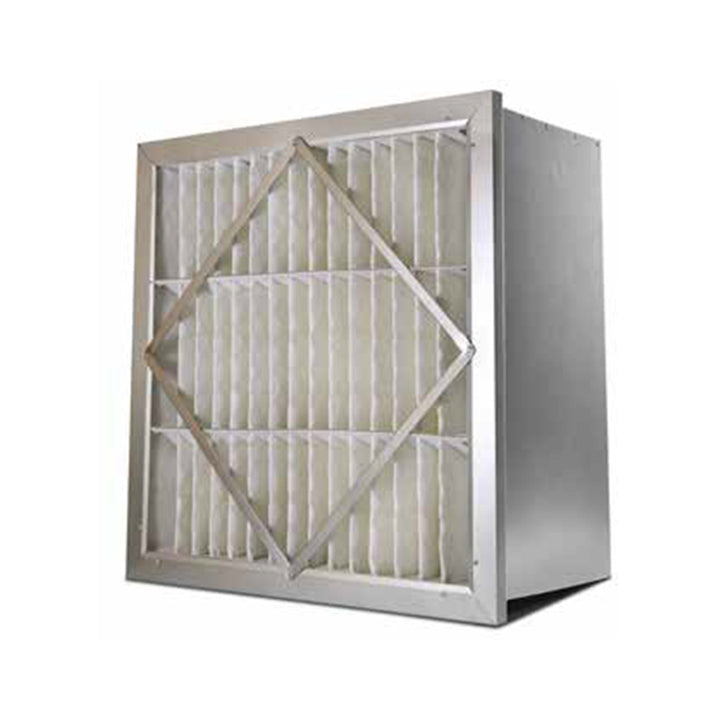 AccuraFil synthetic rigid cell air filter with pink deep pleated media and a metal frame, designed for particulate filtration in commercial and industrial facilities like data centers, hospitals and cleanrooms.