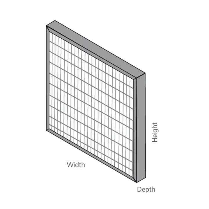 Diagram of a accurafil mini pleat filter with labeled dimensions on a white background